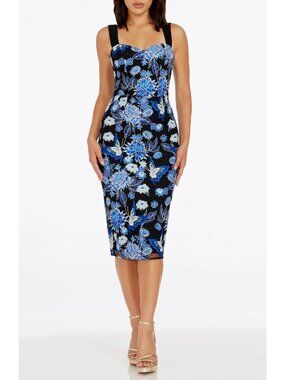 Dress the Population Nicole Women's Floral Cocktail Midi Sheath Dress Size XS